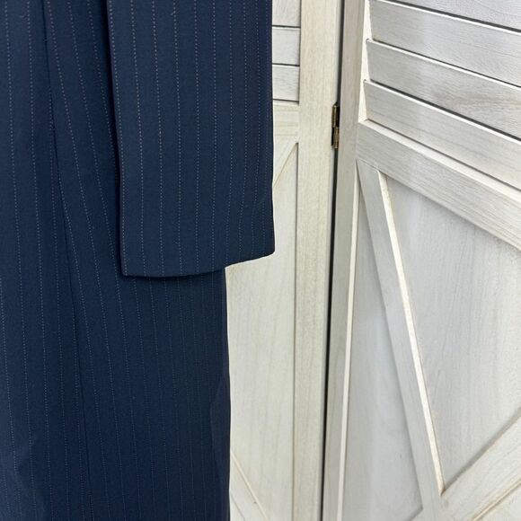 Dress Barn Pinstripe Long Line Blazer Jacket Blue Tan 10 Suit Coat - Picture 7 of 16